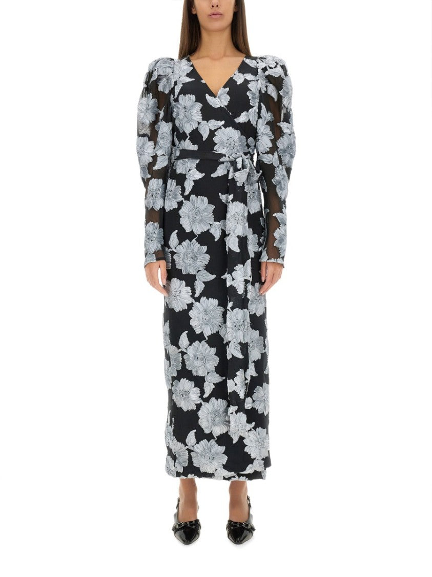 Long Floral Dress With Deep V-Neckline
