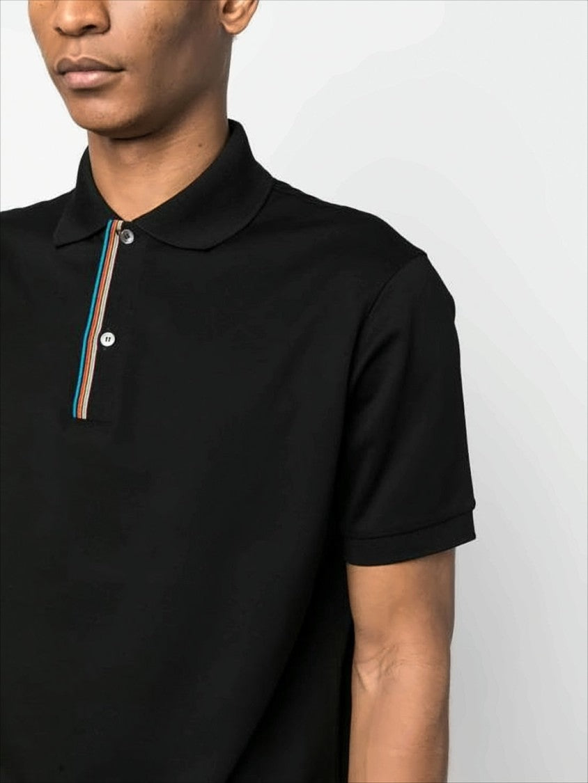 Short-Sleeve Polo Shirt with Multicolor Striped Detail