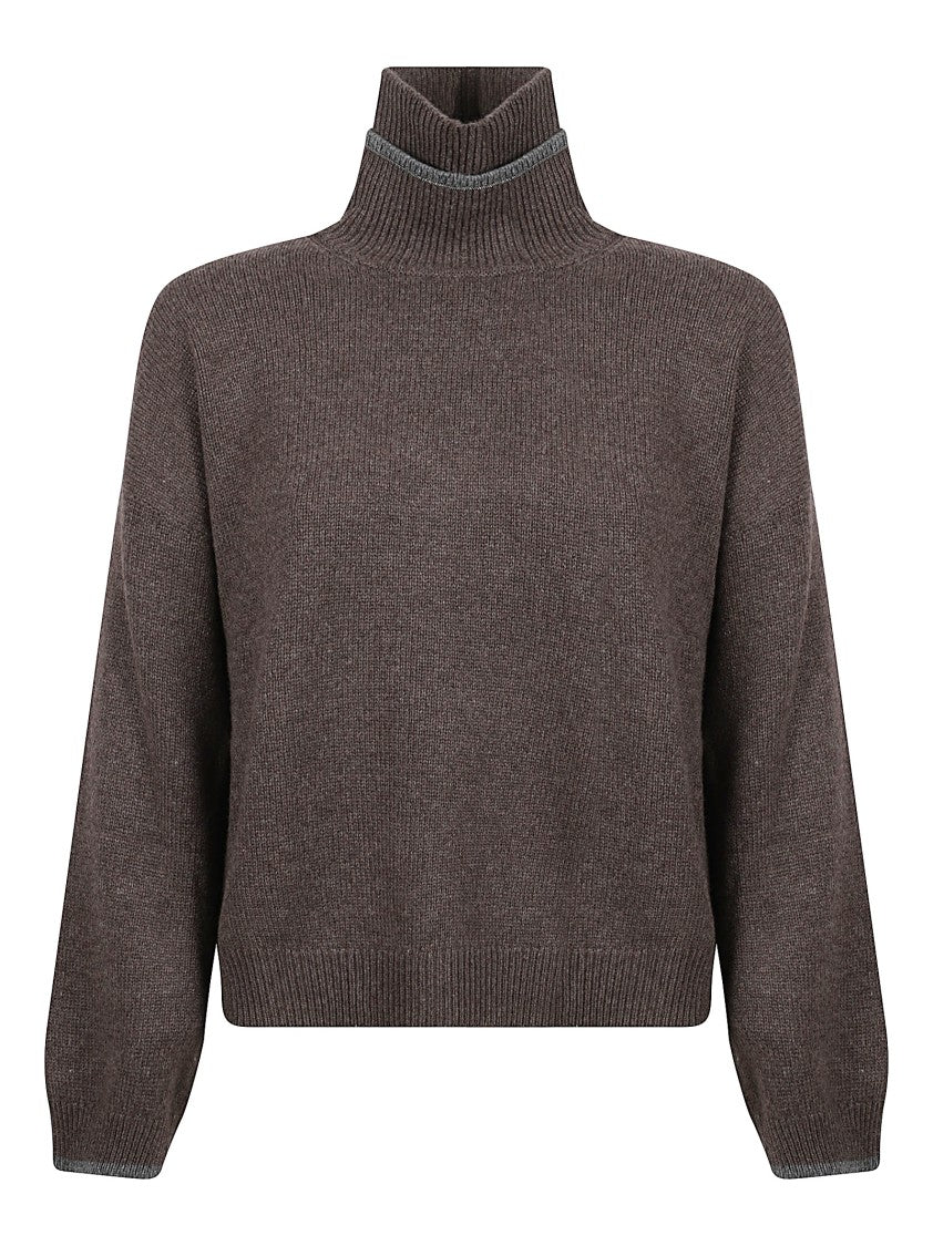 Double Turtleneck Cashmere Sweater With Monile Detail