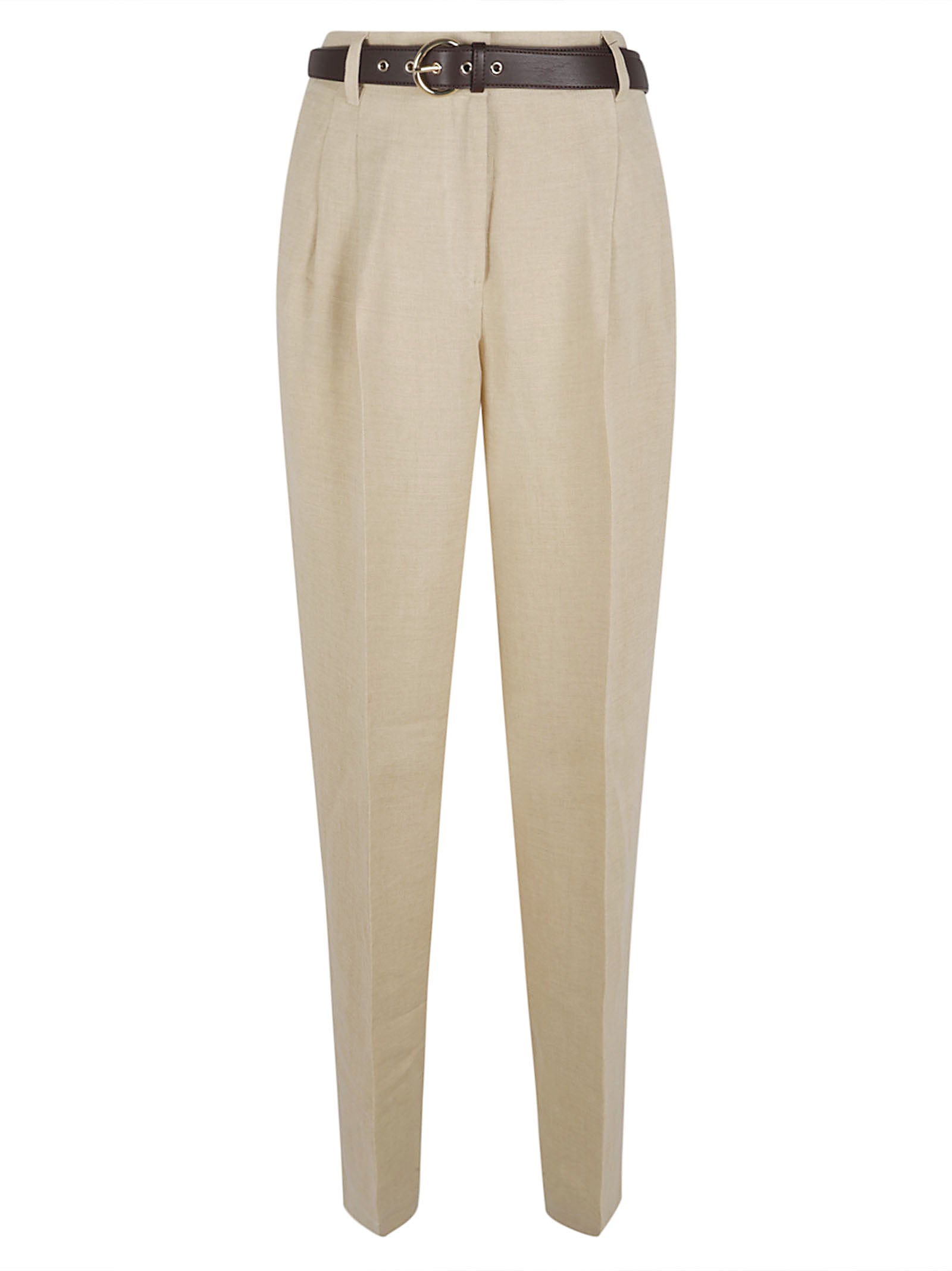 Fluid Linen Trousers with High Waist and Tailored Pleats