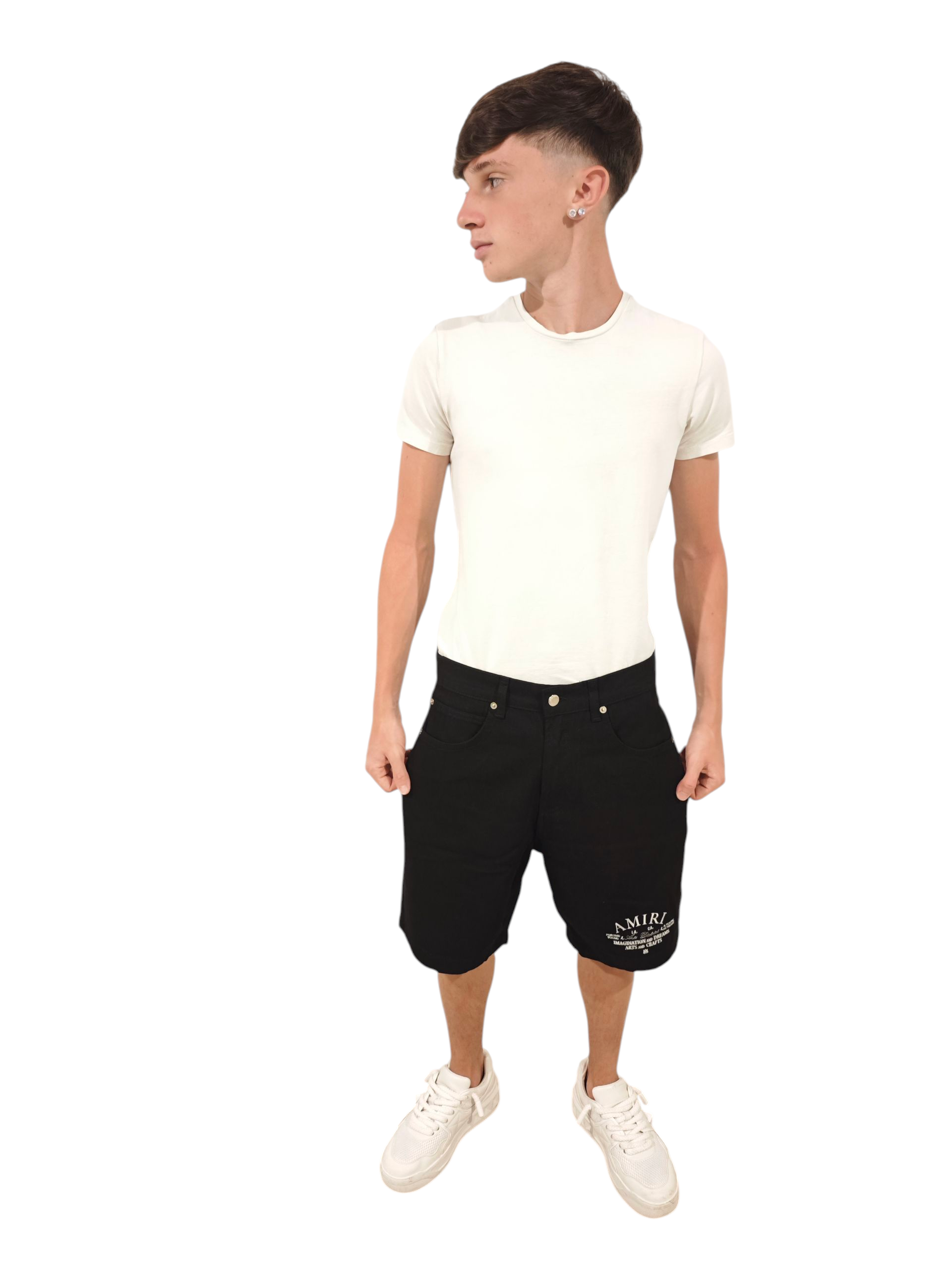 Knee-Length Cotton Bermuda Shorts with Logo Detail
