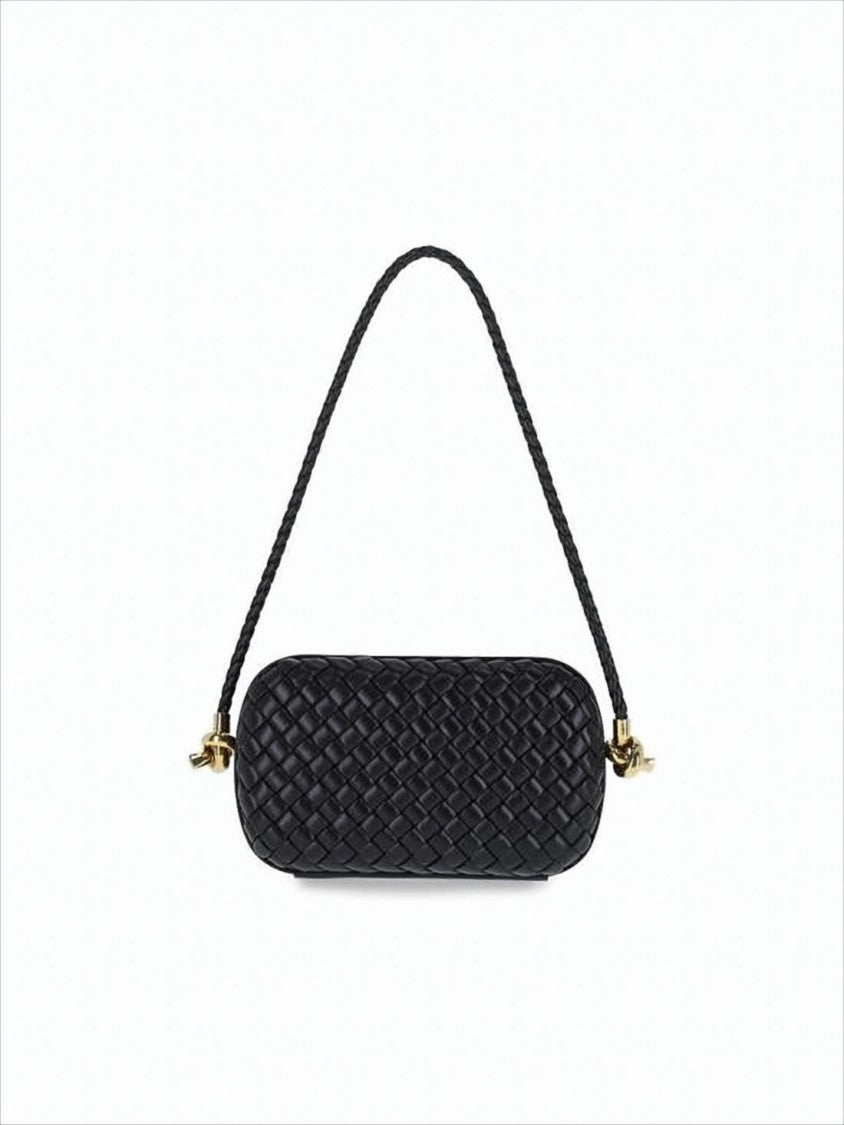 Woven Texture Shoulder Bag with Braided Strap and Gold-tone Hardware