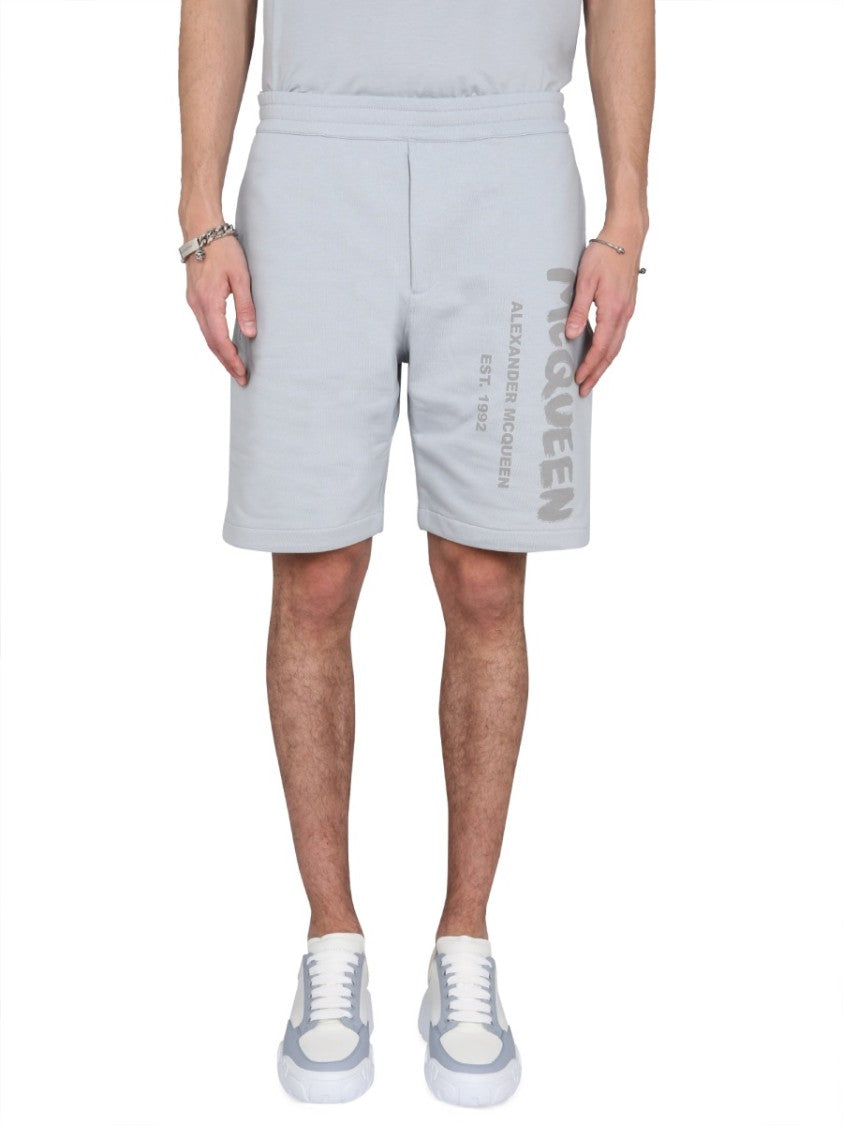Bermuda Shorts With Graffiti Logo Print