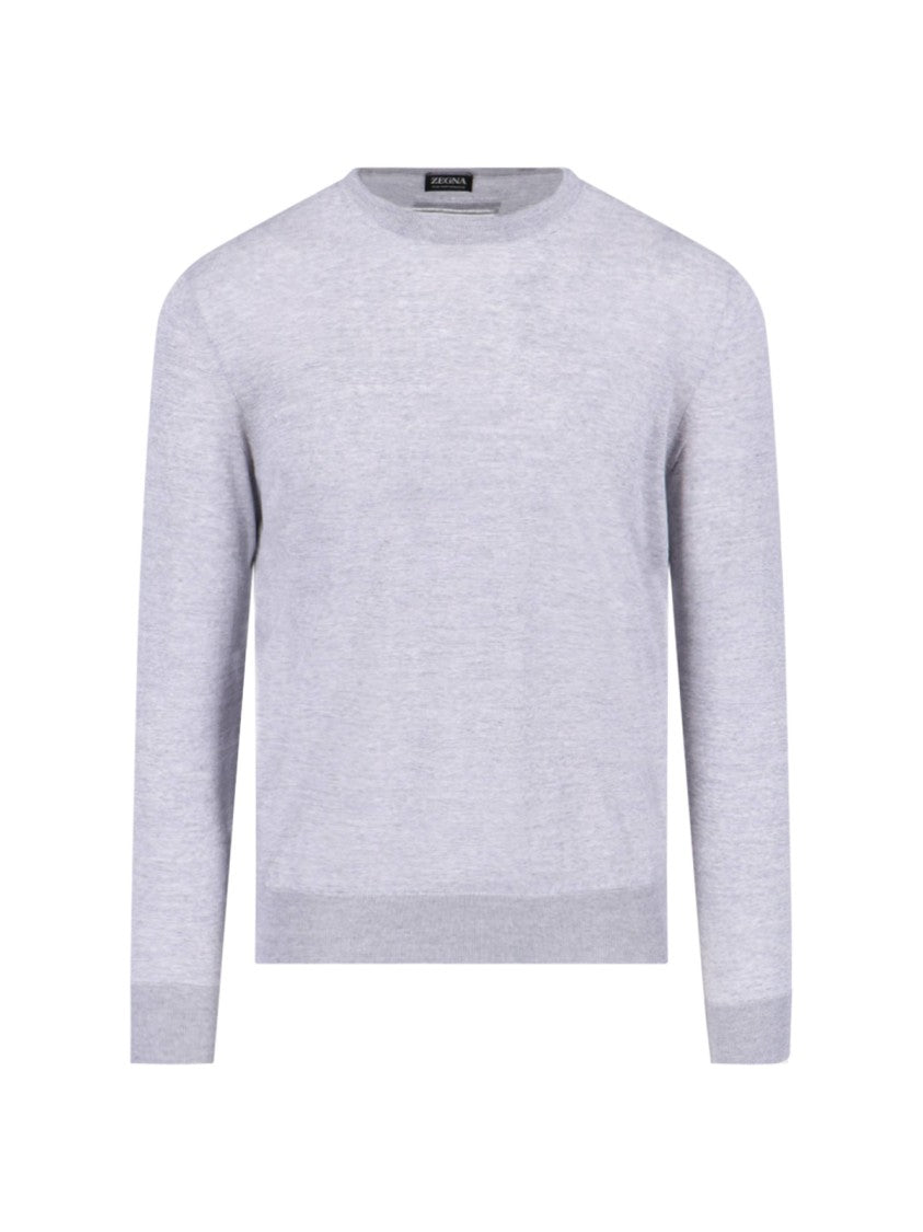 Wool Sweater Grey Knitted Crew Neck