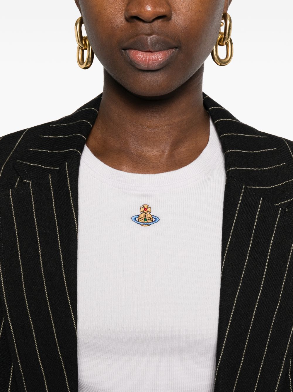 Fitted Ribbed Knit Top With Round Neckline