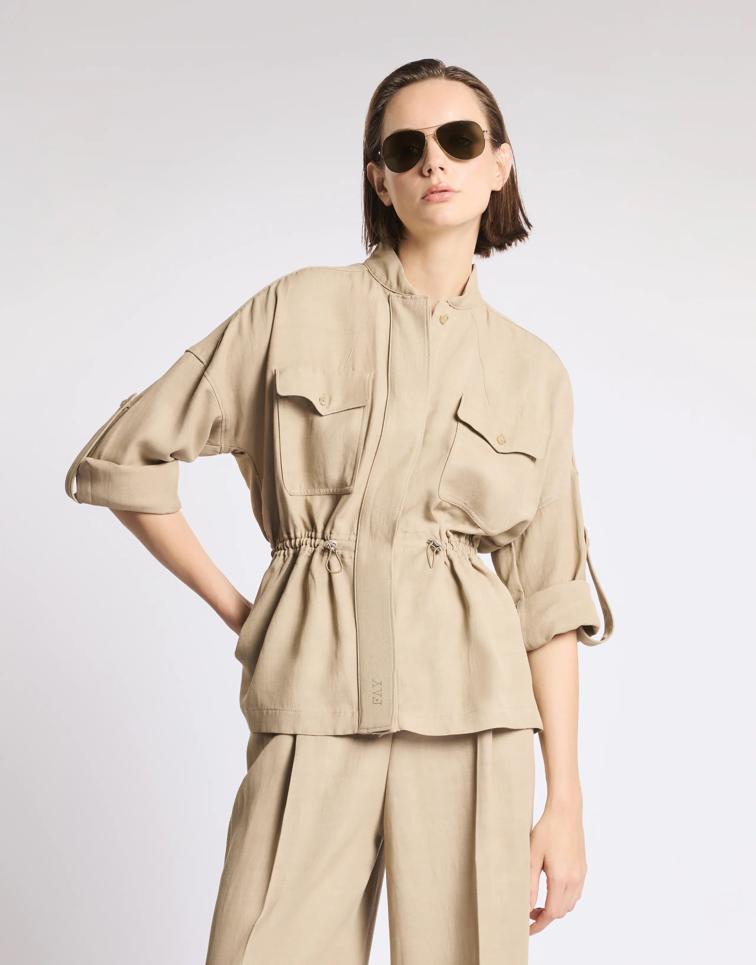 Long-Sleeved Sahariana Overshirt with Adjustable Waist