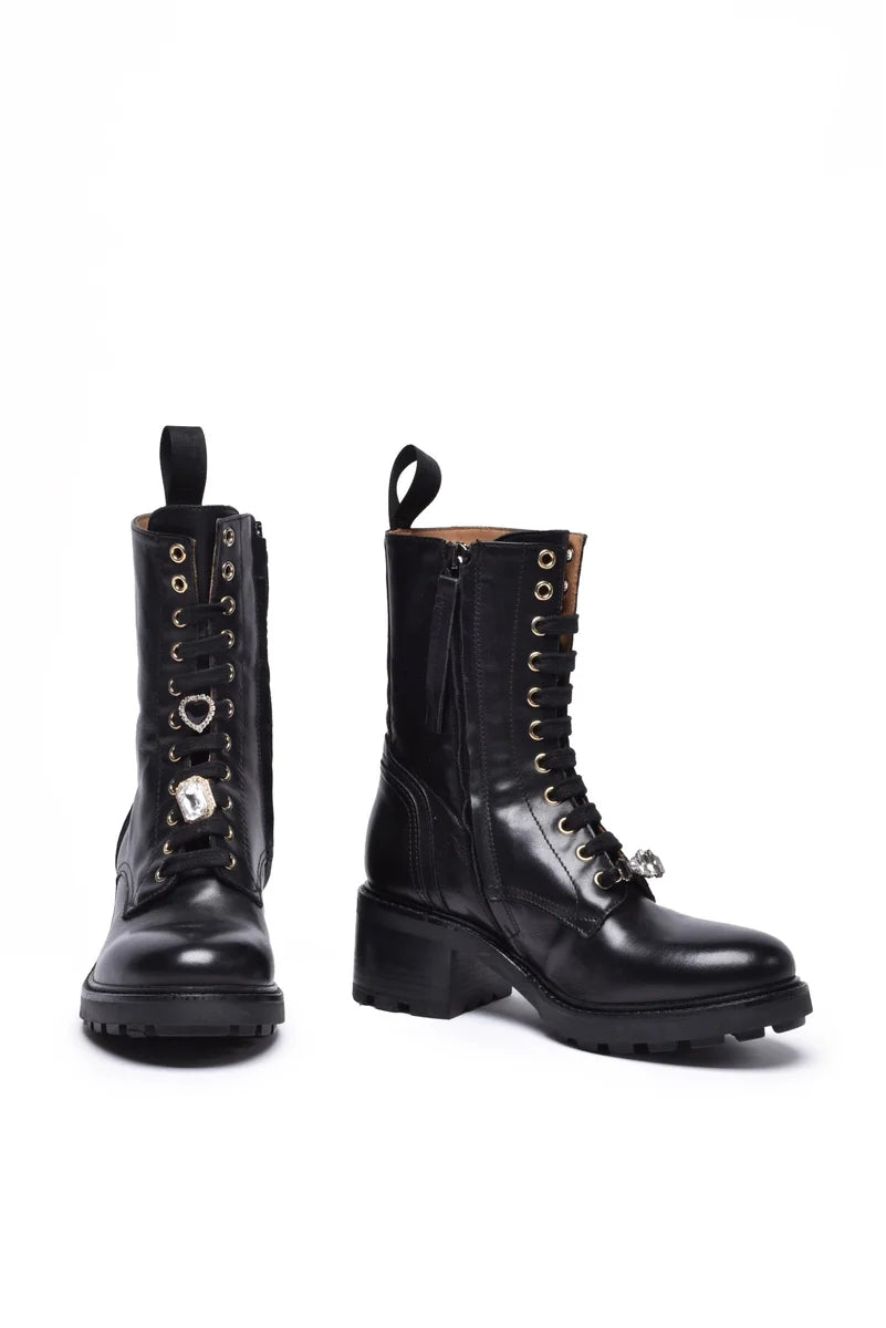 Leather Combat Boots - Black