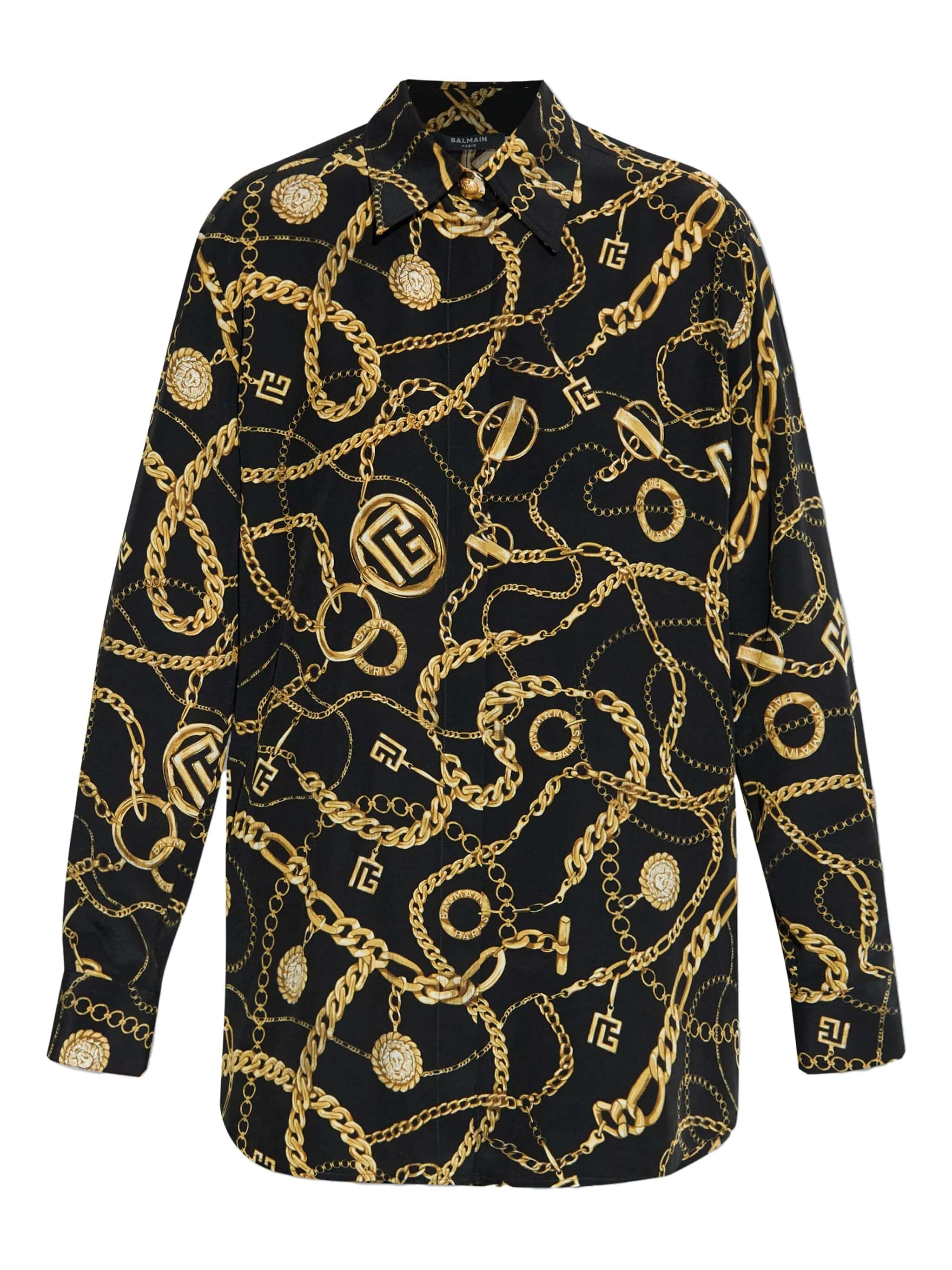 Black Ls Shirt Chain Print Silk Shirt