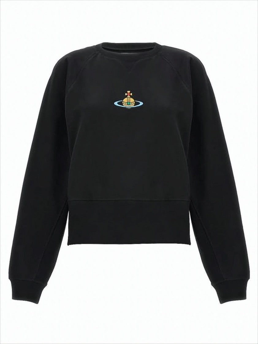 Cropped Black Long-Sleeve Sweatshirt with Embroidered Emblem