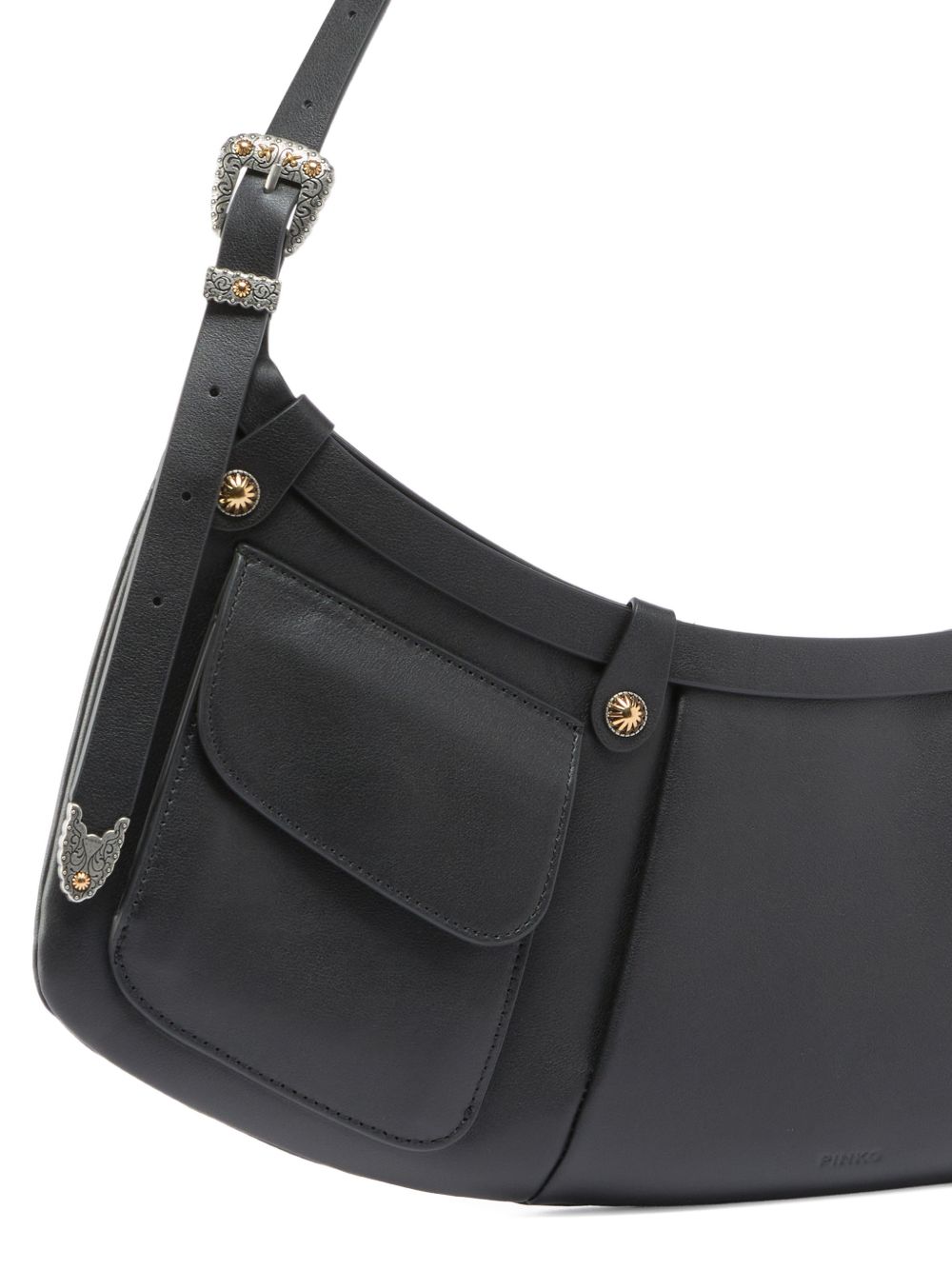 Crescent-Shaped Shoulder Bag With Flap Pockets