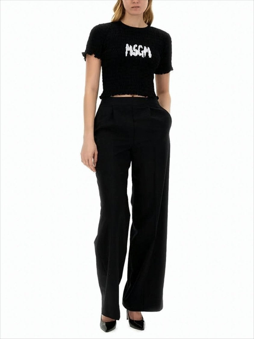 Textured Cropped Black T-Shirt With Bold Logo