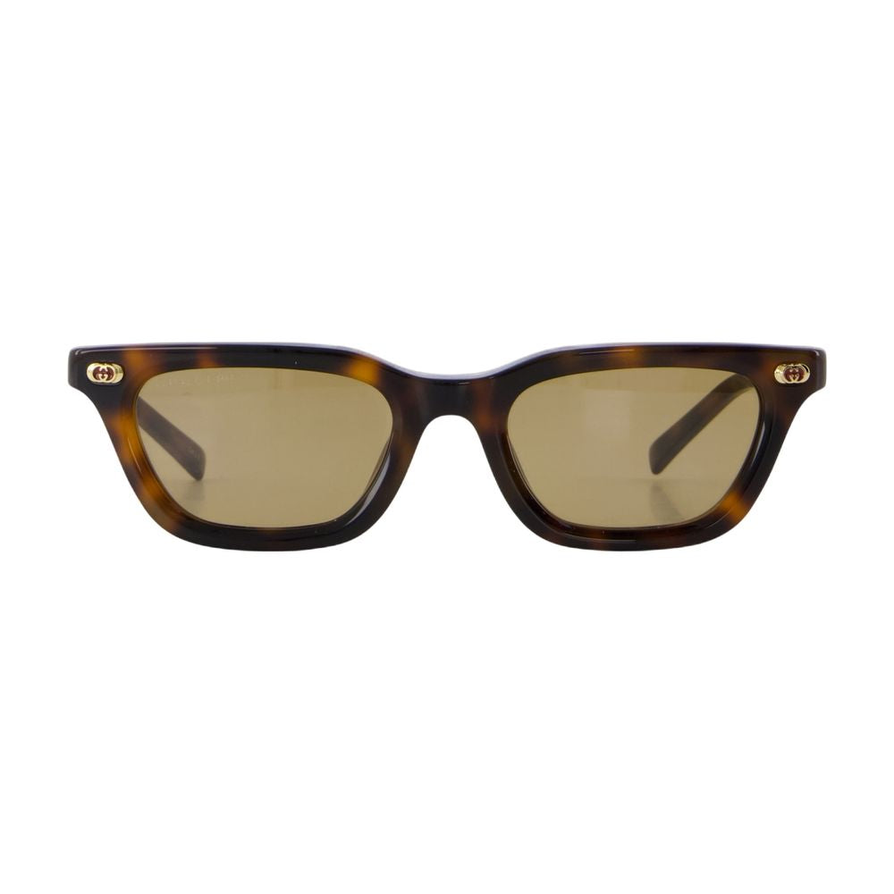 Tortoiseshell Acetate Rectangular Sunglasses with Gold Accents