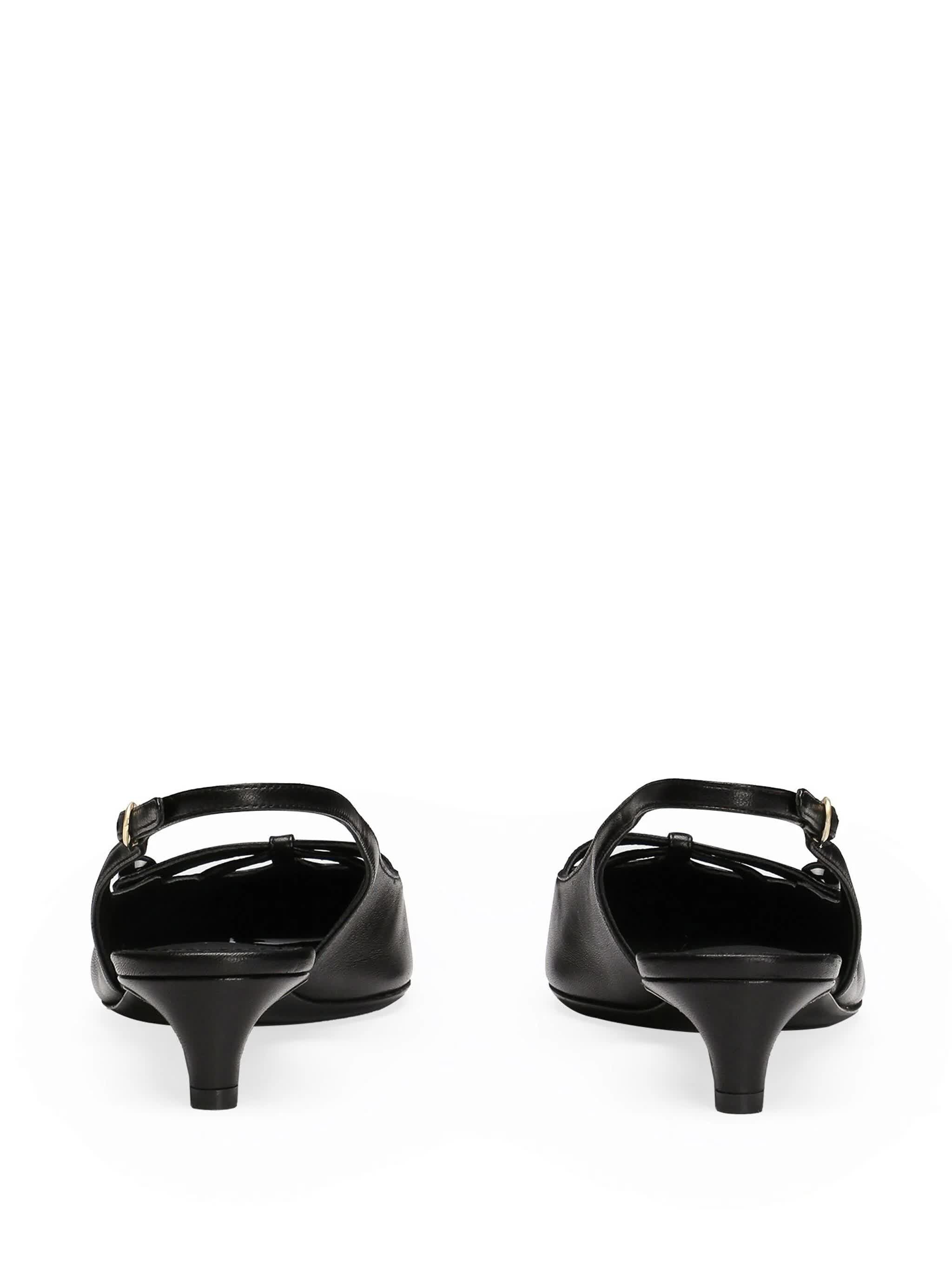 Black Nappa Leather Kitten Heel Slingbacks