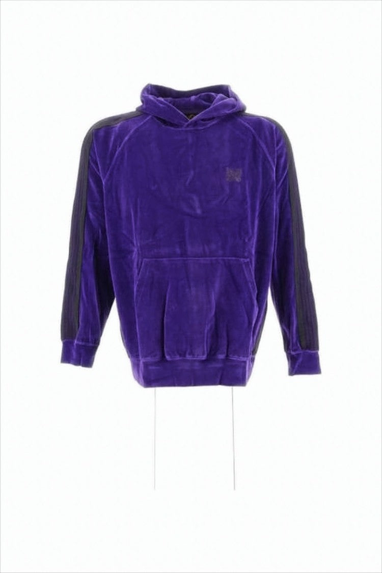Plush Velour Hoodie with Contrasting Stripes