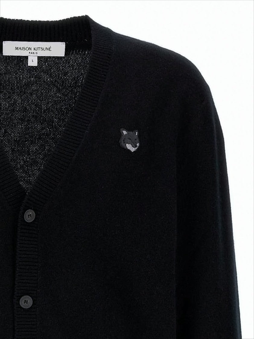 Classic V-Neck Black Cardigan With Embroidered Logo