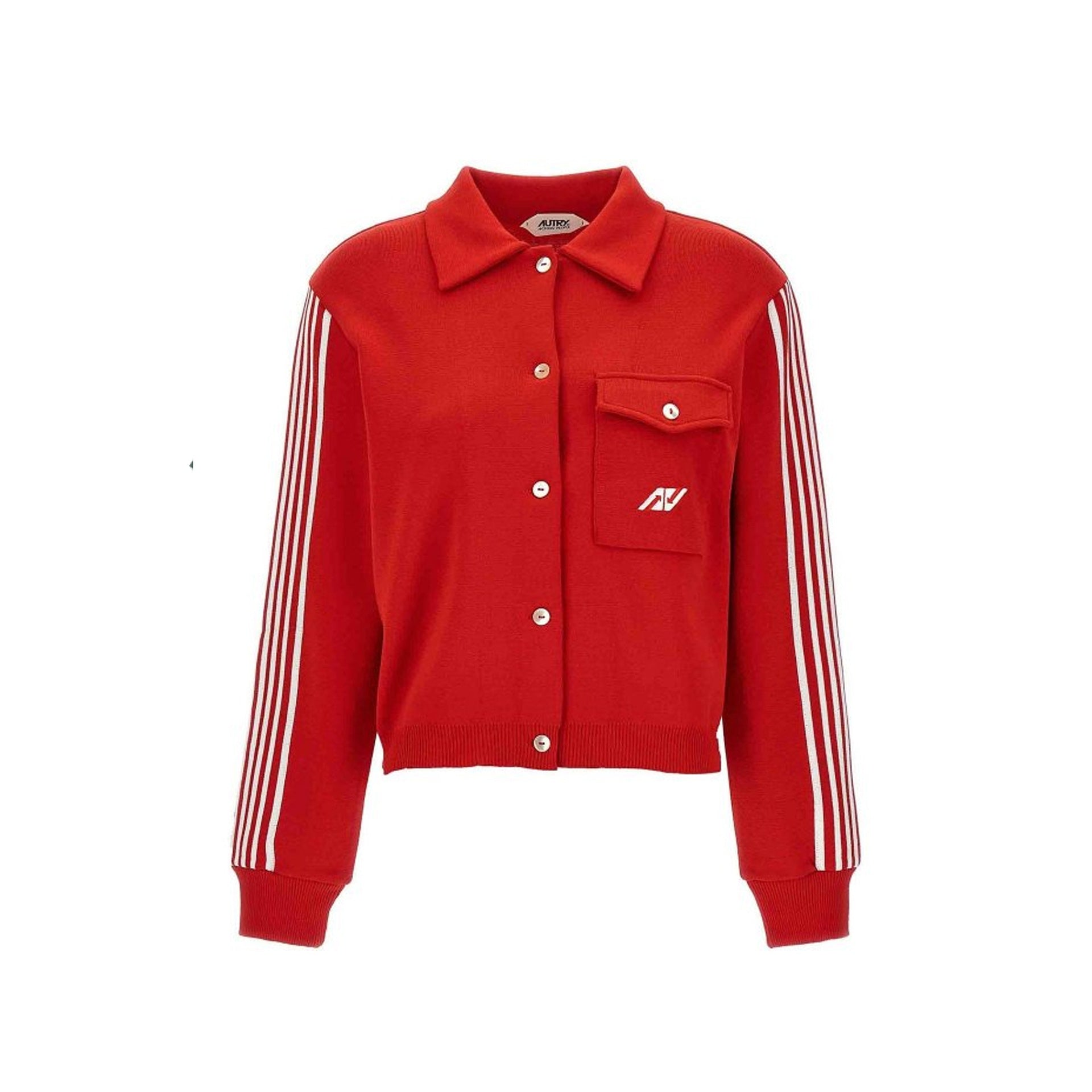 Red Jacket With Side Band Embroidery And Iconic Stripes