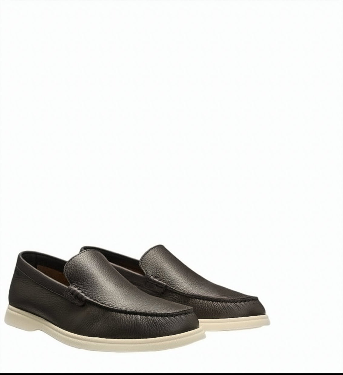 Brown Grained Leather Loafers