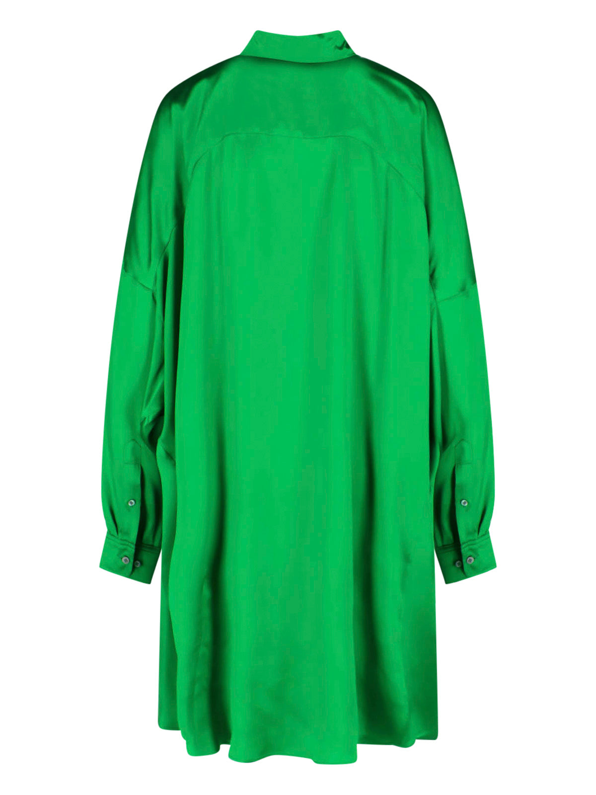 Green Classic Collar Silk Shirt Dress