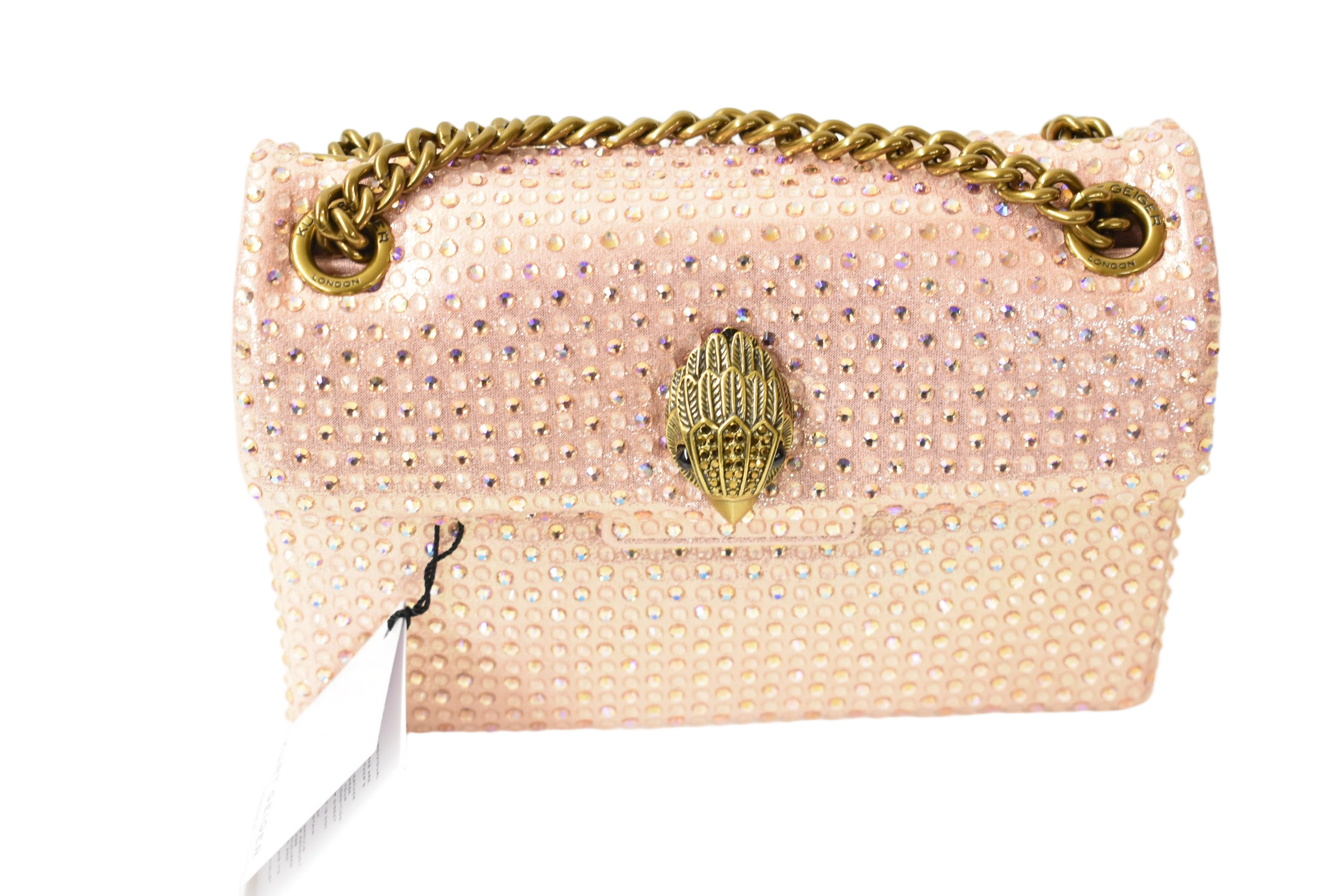 Rhinestone-Embellished Pale Pink Shoulder Bag With Gold Hardware