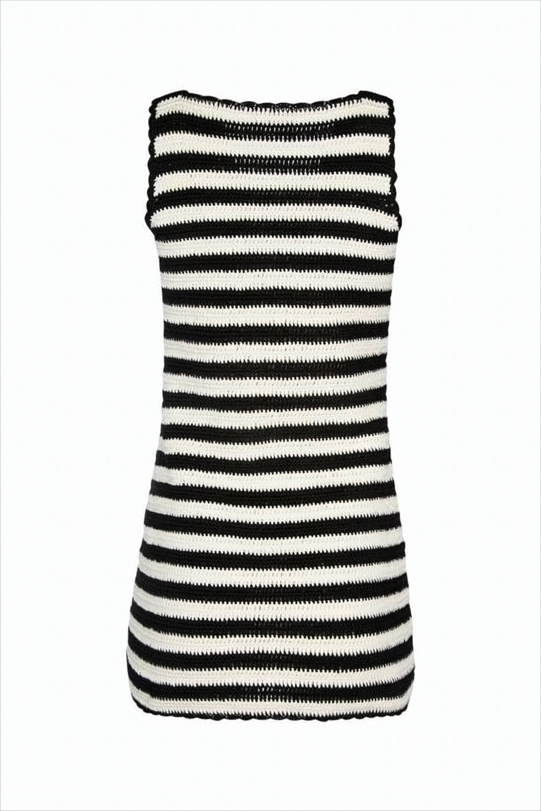 Sleeveless Knit Top with Horizontal Stripe Design