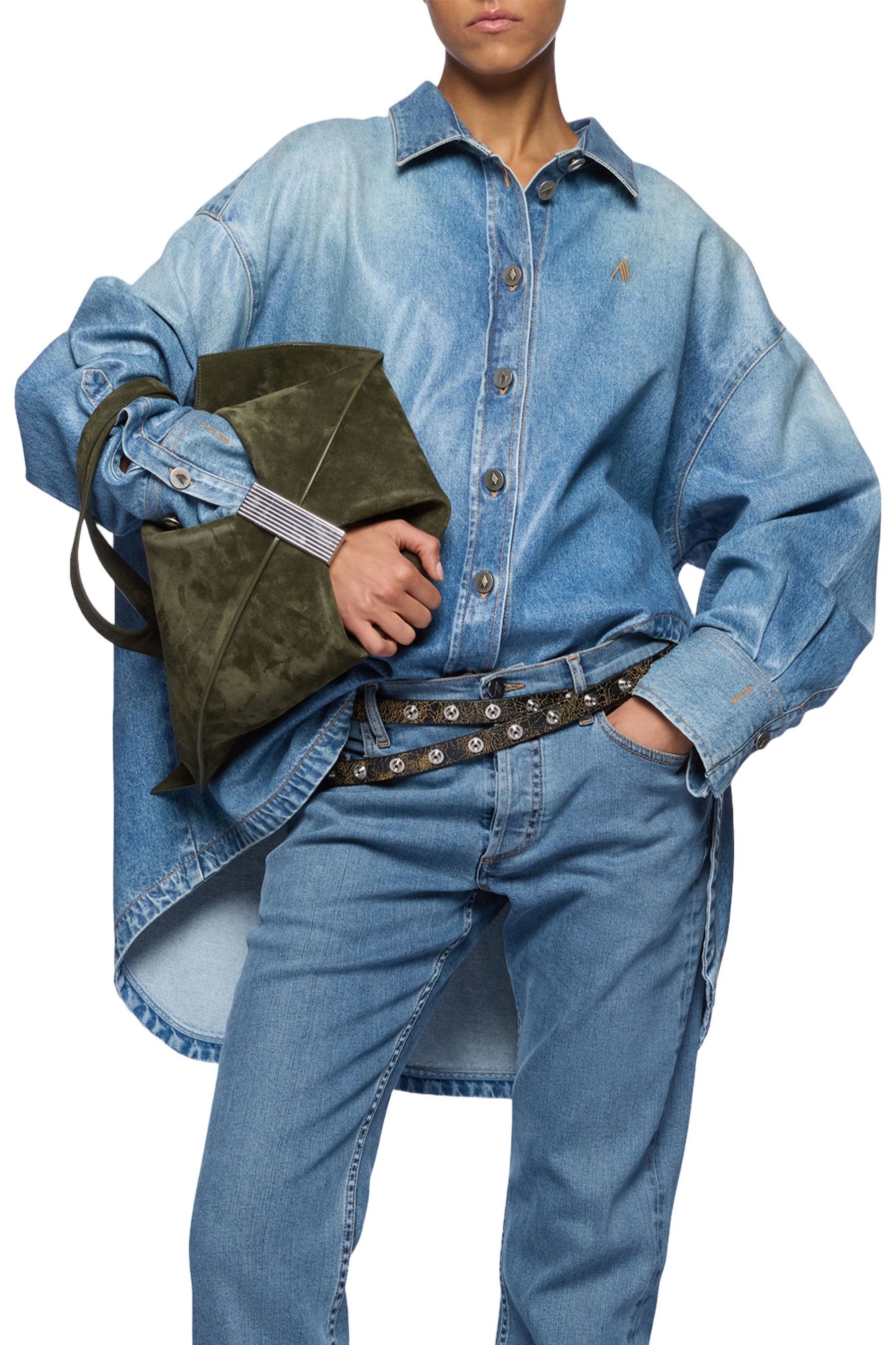 Loose-Fitting Denim Shirt with Clear Blue Wash