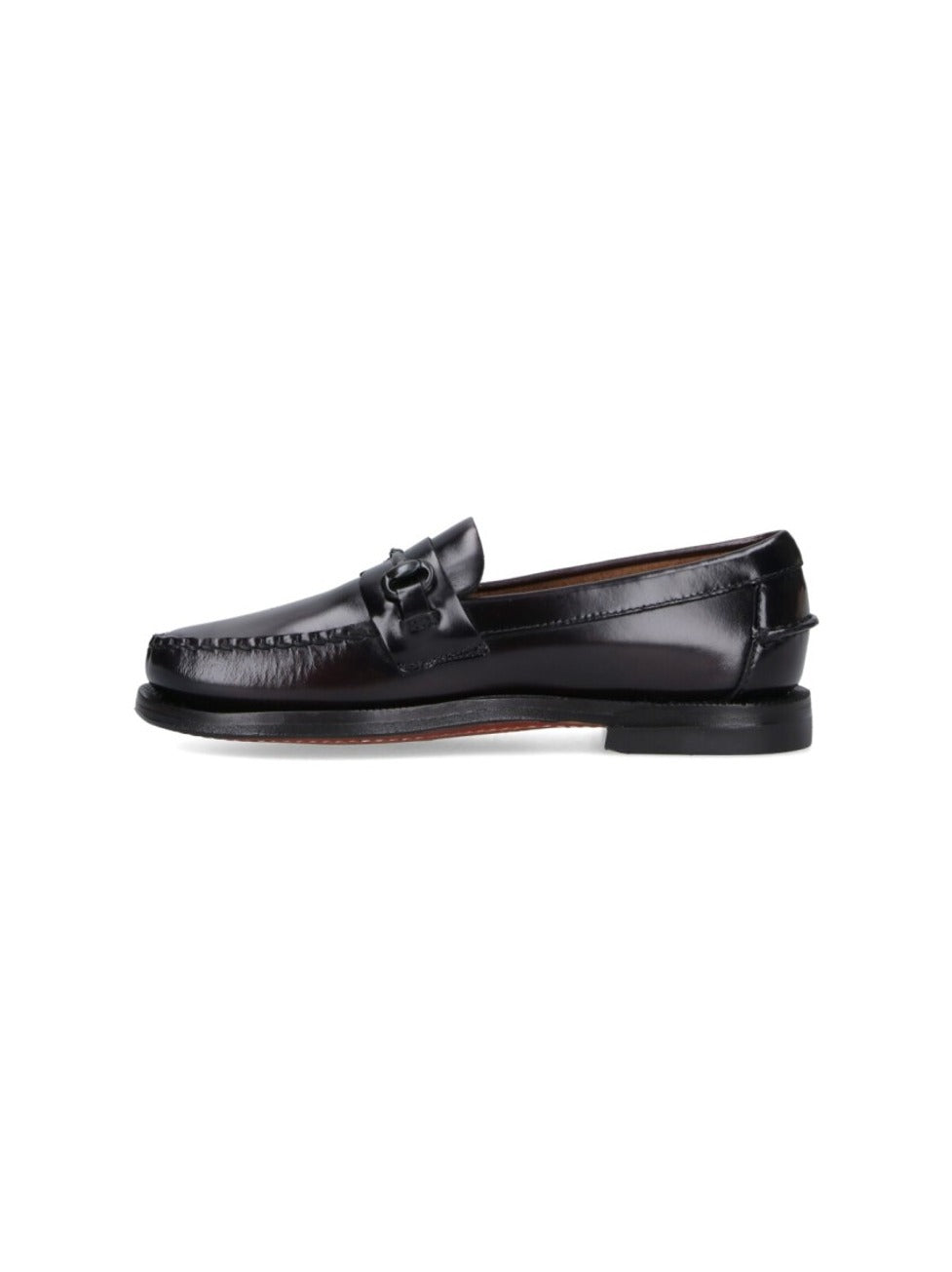 Polished Leather Moccasin Flats With Decorative Strap