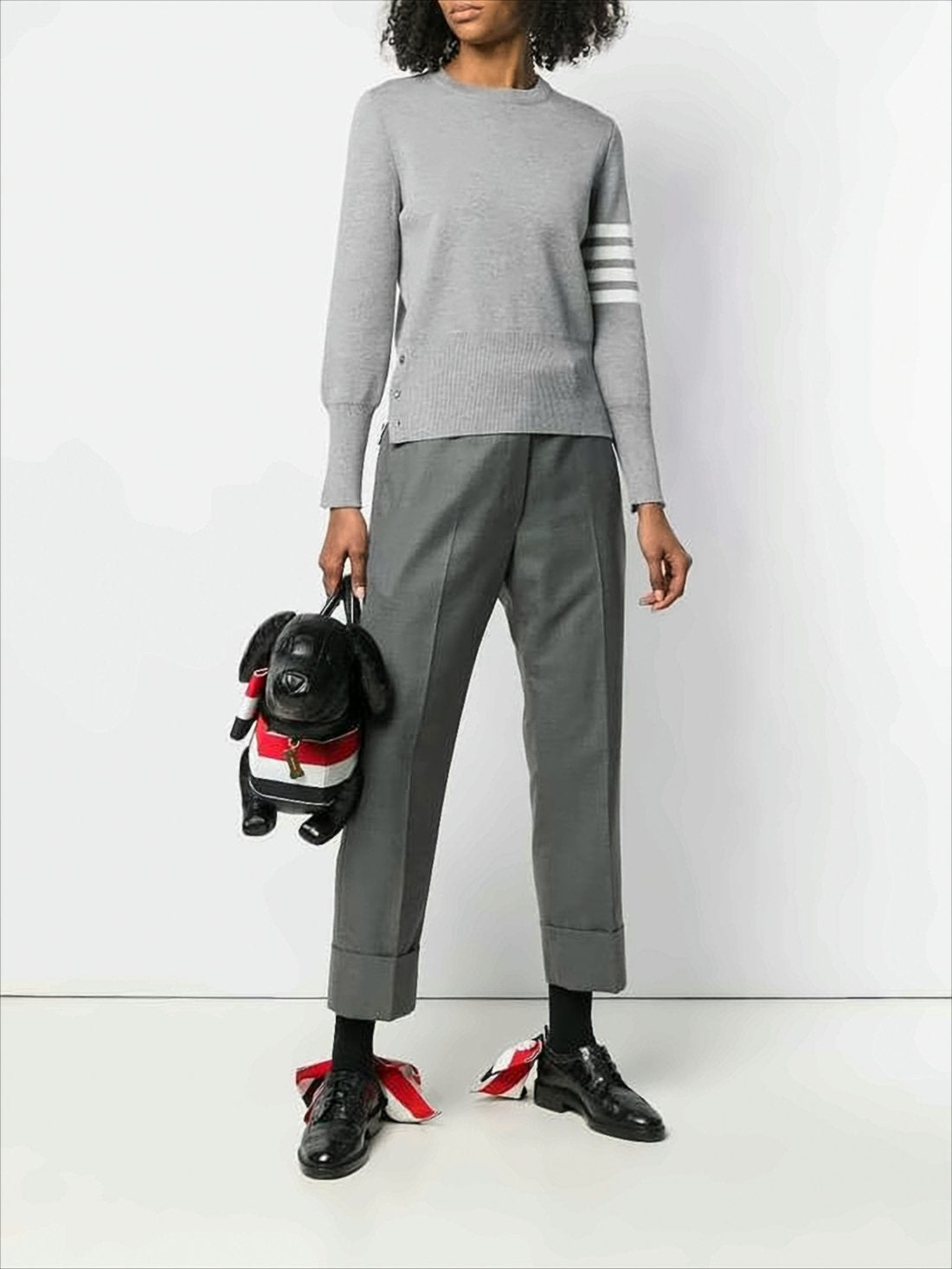 Cropped Tailored Grey Wool Pants with Wide Cuffs