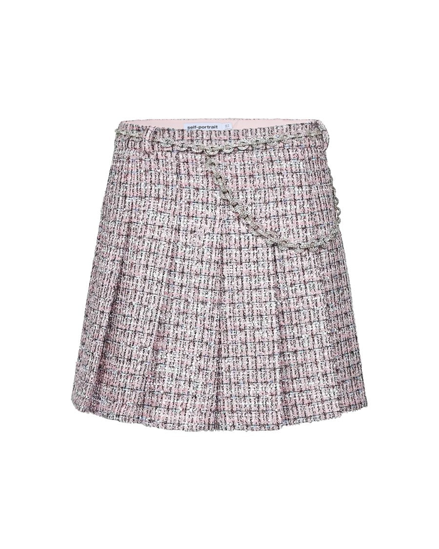 Mini Skirt With Pink Bouclé Crystal Belt