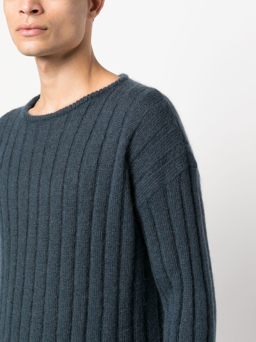 Black Ribbed Knit Wool Blend Sweater