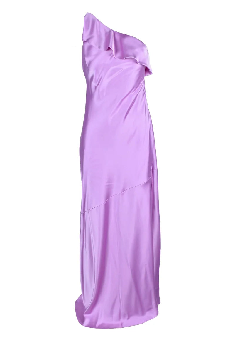Asymmetrical One-Shoulder Purple Long Dress