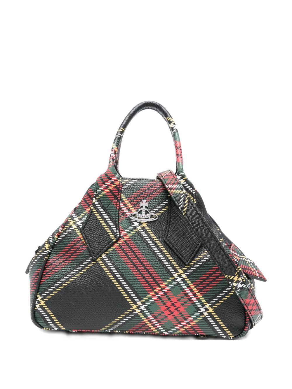 Structured Handbag with Tartan Check Pattern