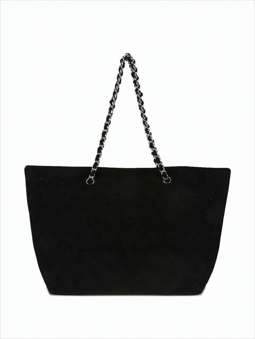 Rectangular Cotton Shoulder Bag with Chain-Link Straps