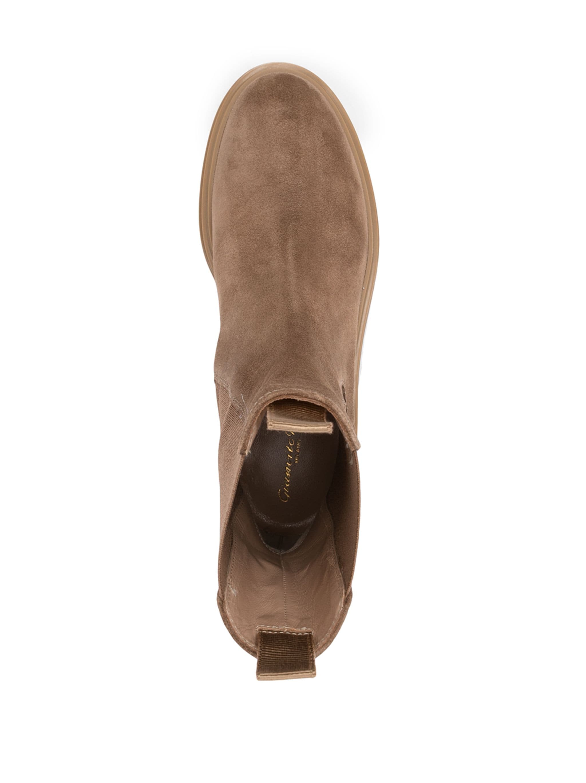 Ankle-High Suede Boots With Elastic Sides And Rugged Sole