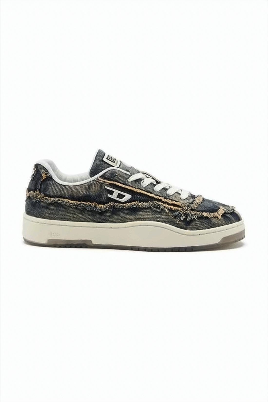 Distressed Denim Low-Top Sneakers with Textured Sole