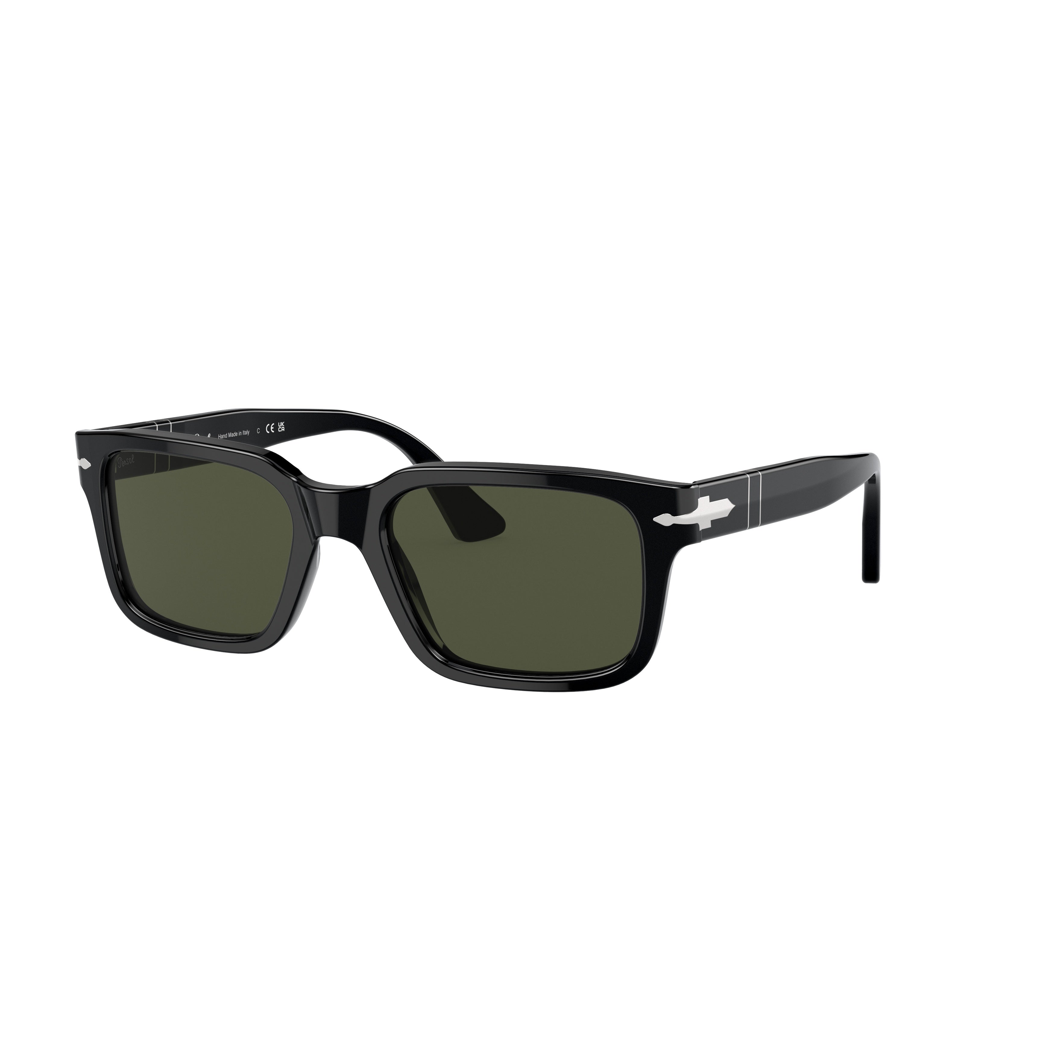 0po3272s Glossy Black Acetate Sunglasses with Green Lenses