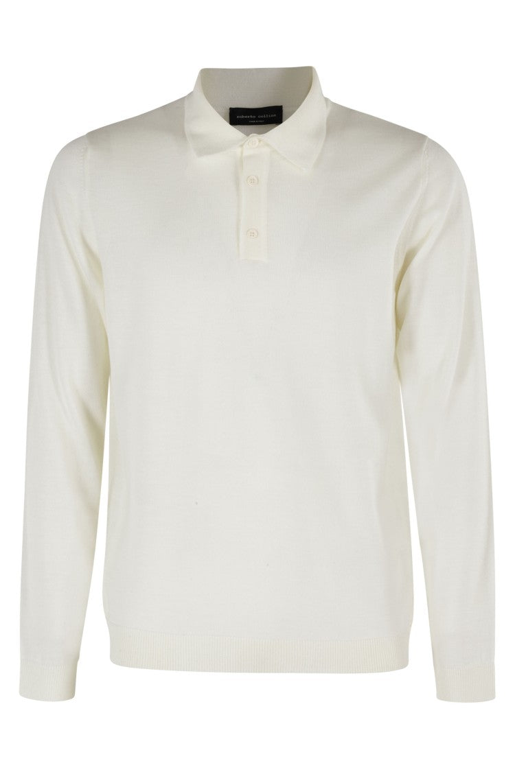 Long-Sleeved Ecru Polo With Classic Collar