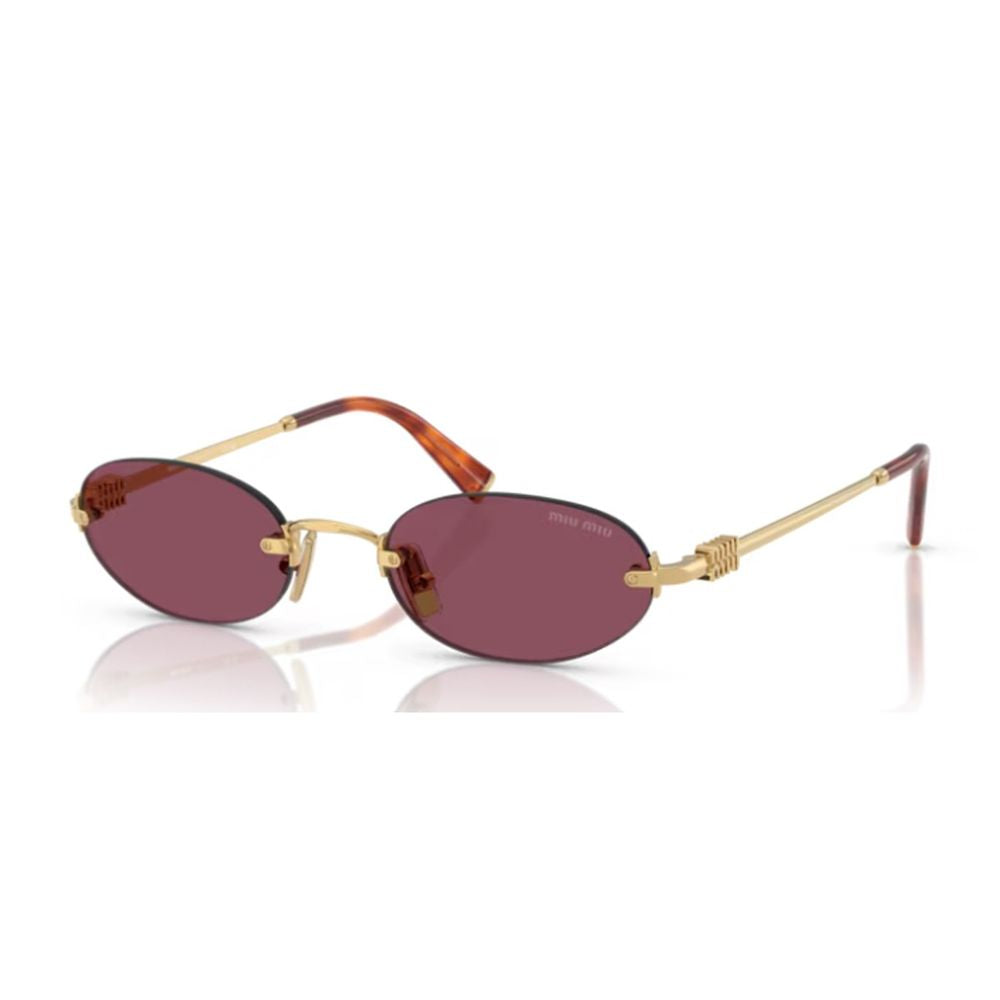 Rimless Gold-Tone Metal Oval Sunglasses with Bordeaux Lenses
