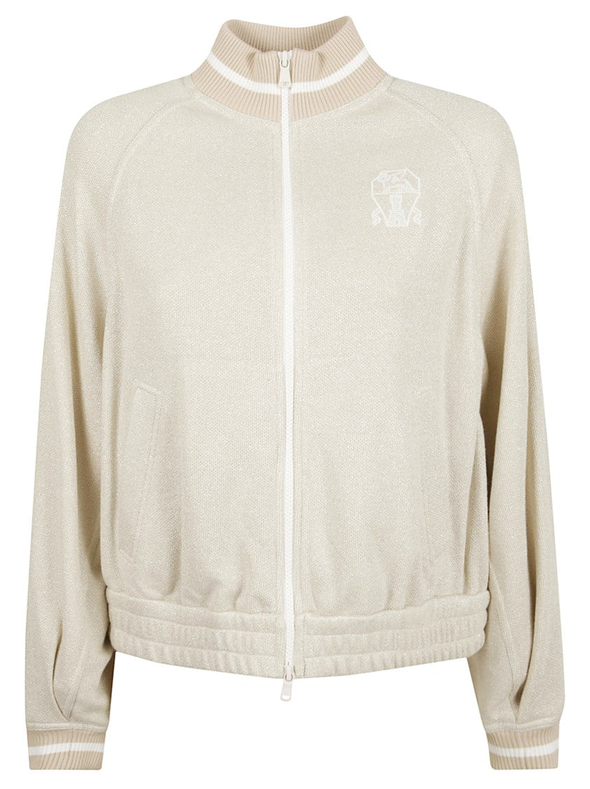 Embroidered Logo Jacket With Ribbed Cuffs And Functional Pockets