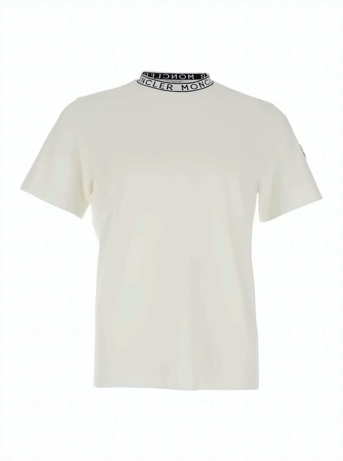 Short-Sleeved White T-Shirt with Ribbed Collar