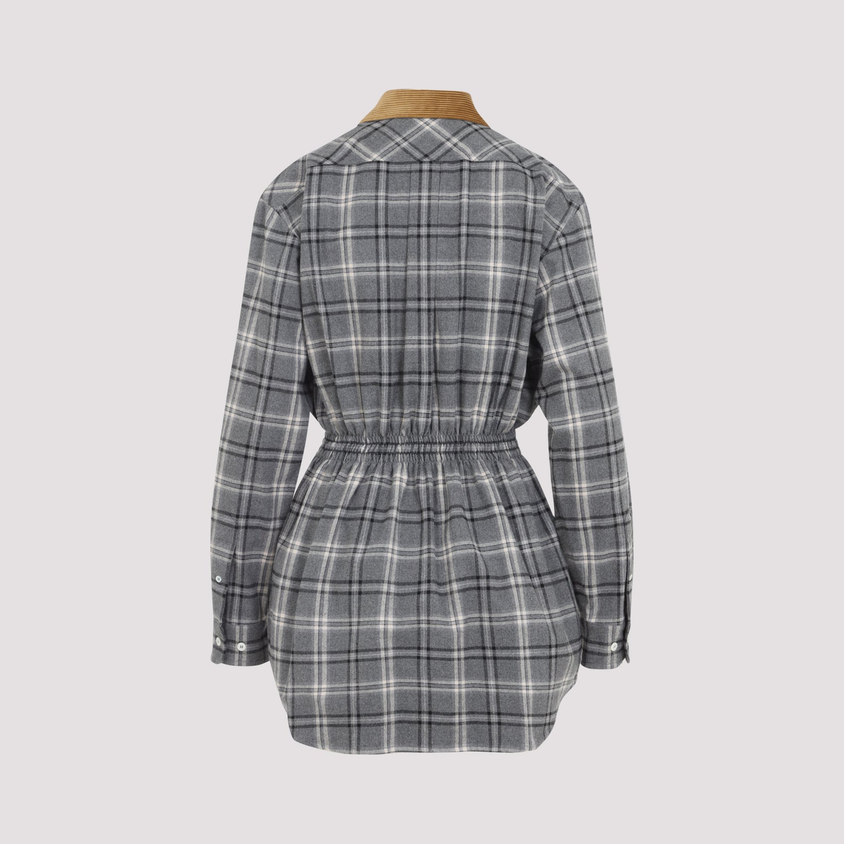 Grey Plaid Mini Dress with Contrasting Tan Collar