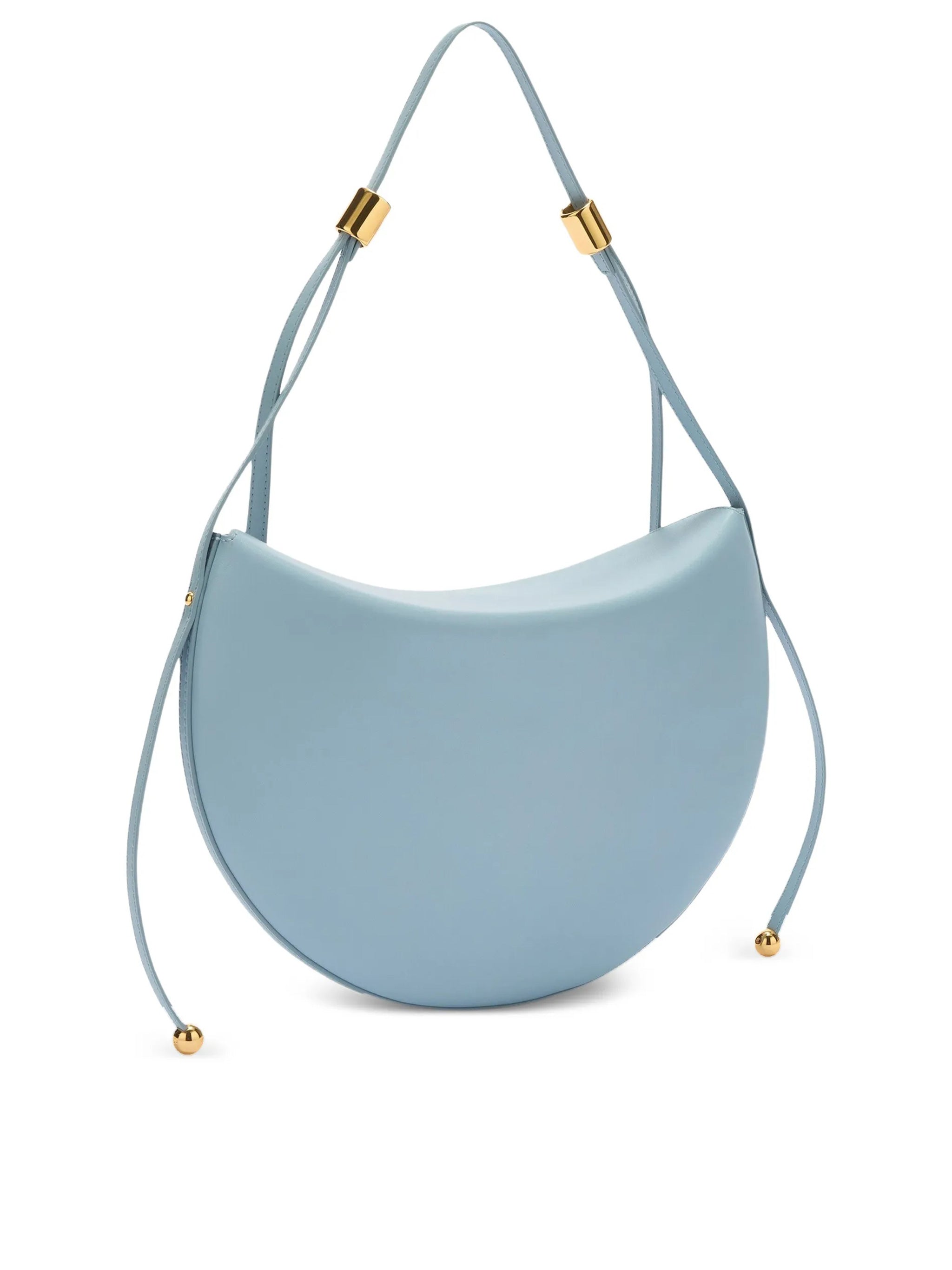 Moonstone M Crescent-Shaped Blue Leather Handbag