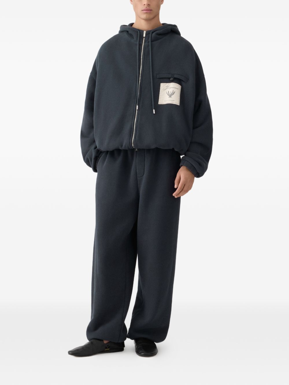 Dark Navy Blue Hooded Logo Zip-Up Sweater