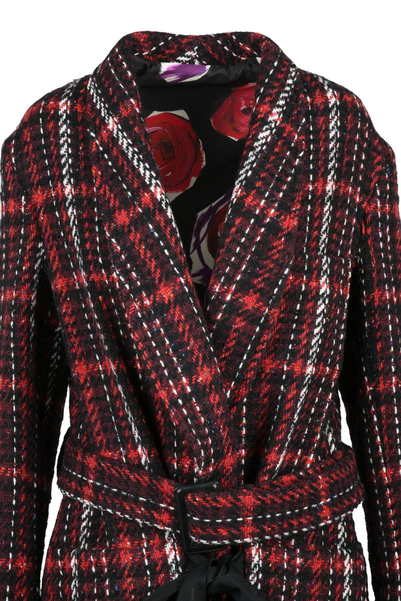 Long Coat in Mohair Wool - Black/Red