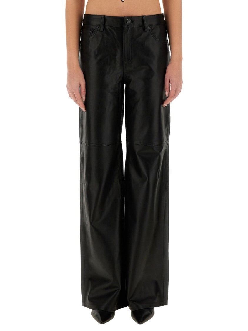 Wide-Leg Black Lamb Leather Pants