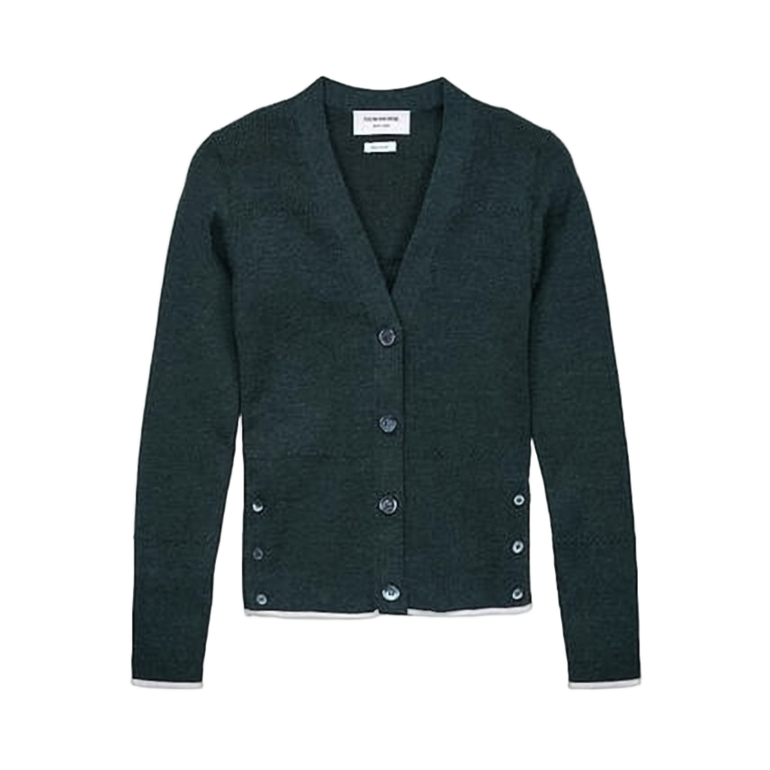 Deep V-Neck Knit Cardigan with Subtle Details