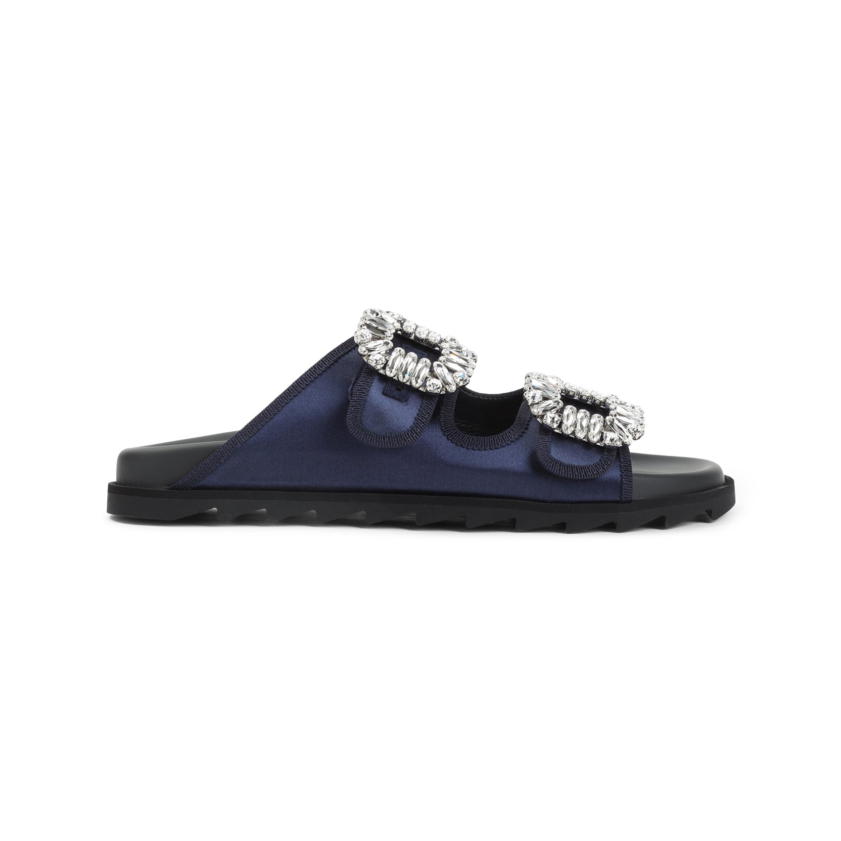 Deep Blue Satin Slide Sandals