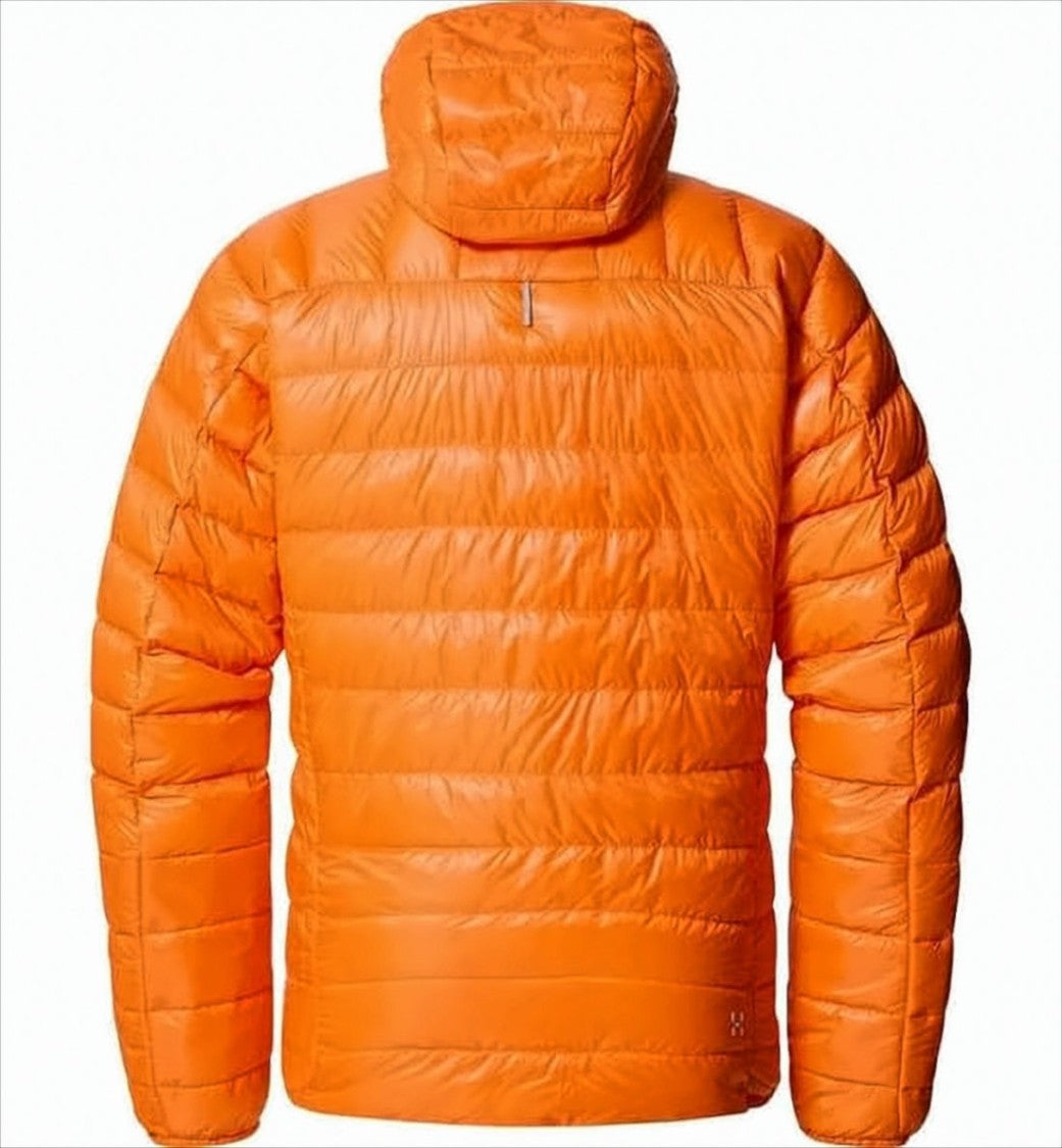 Vibrant Orange Hooded Padded Jacket With Horizontal Quilting