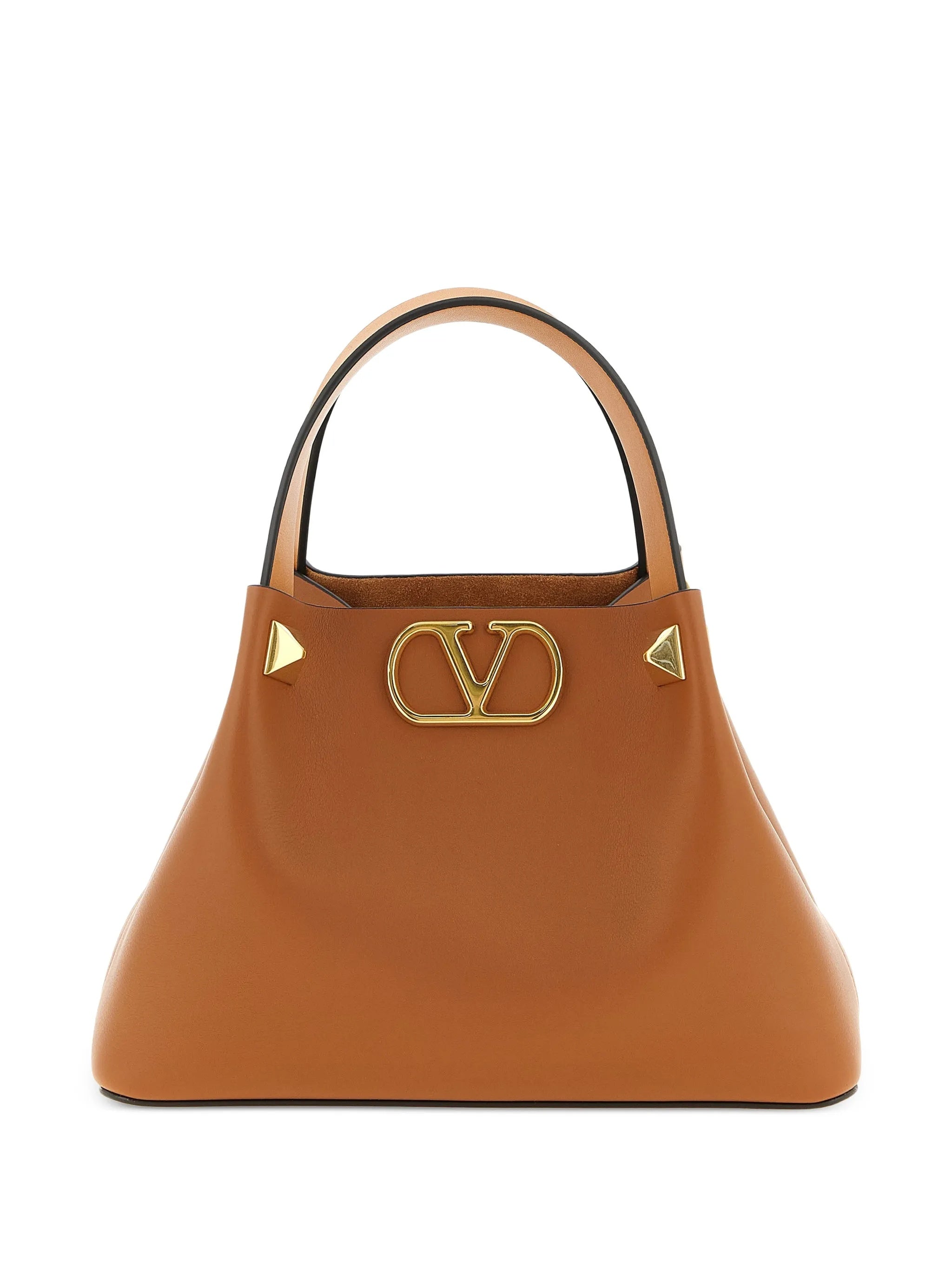 Structured Tan Leather Tote with Gold-tone Accents