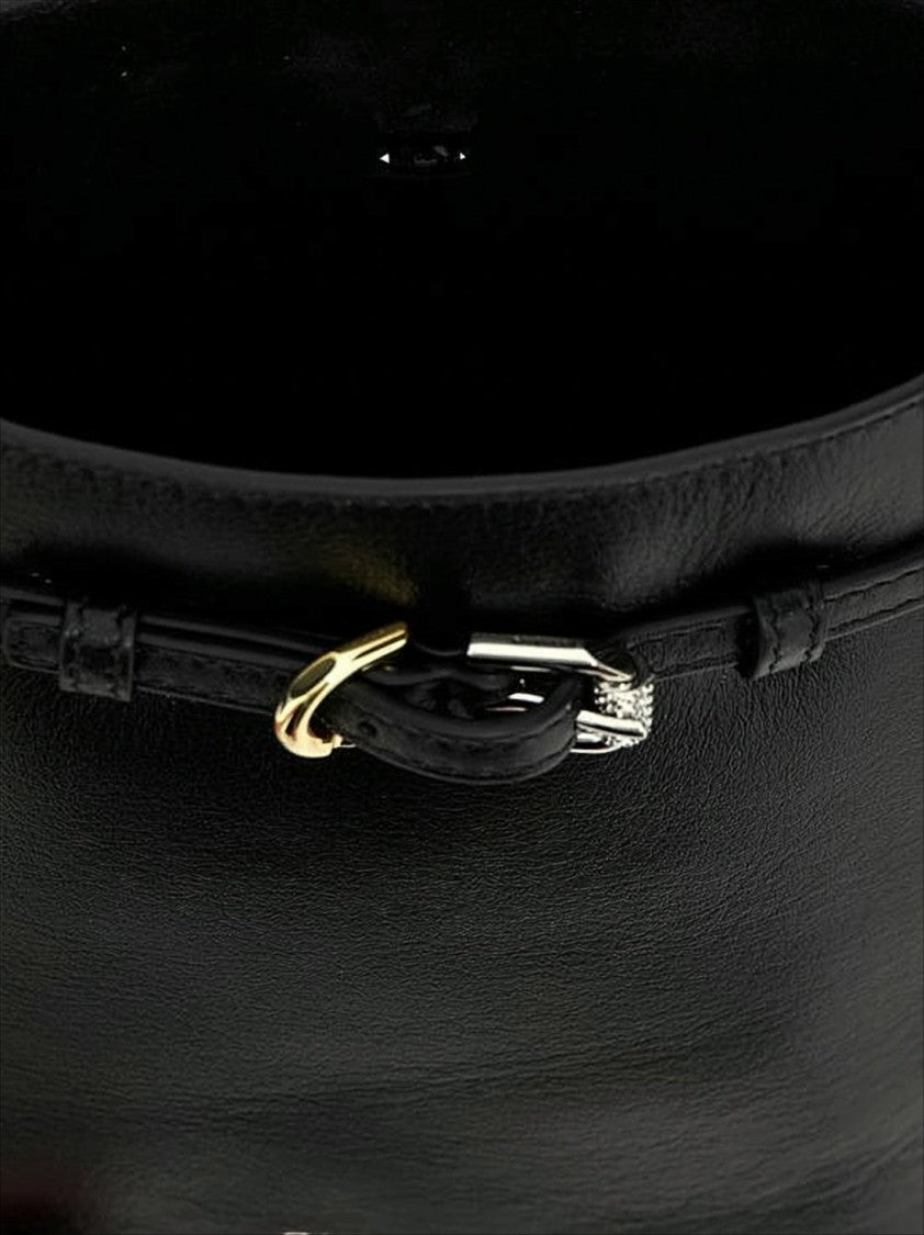 Structured Black Calf Leather Bag with Suede Interior