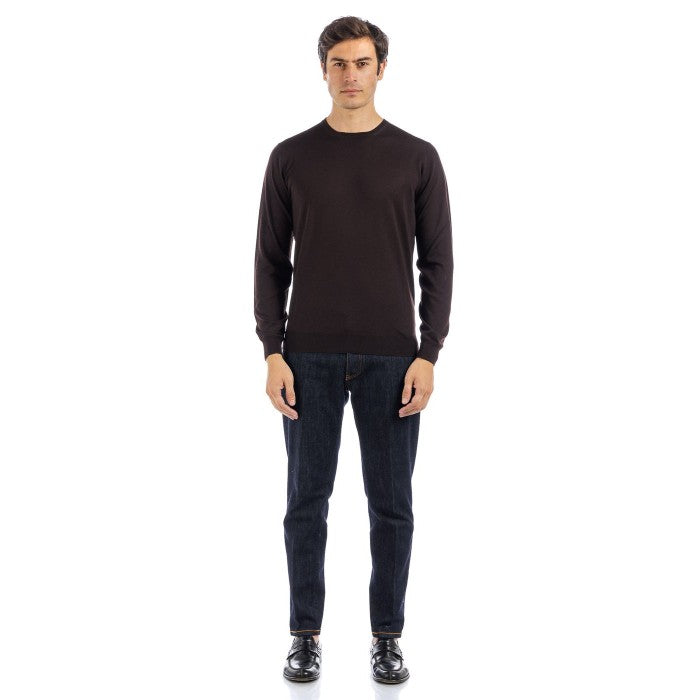 Classic Crew Neck Sweater In Rich Chocolate Tone